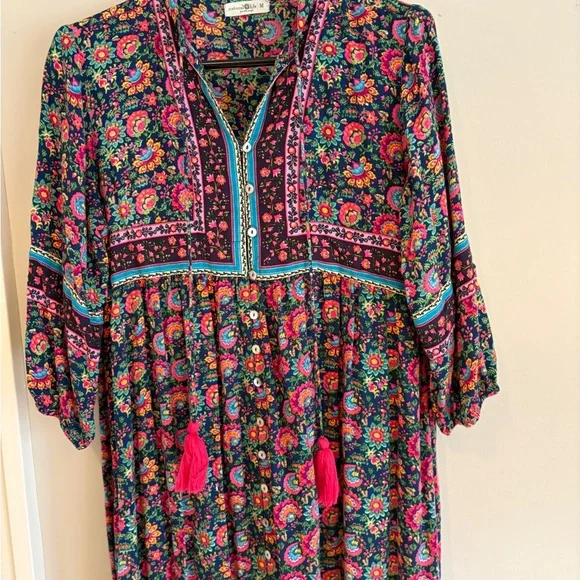 NATURAL LIFE boho Floral Maxi Dress long sleeve size medium cottagecore vibe! - Picture 3 of 8